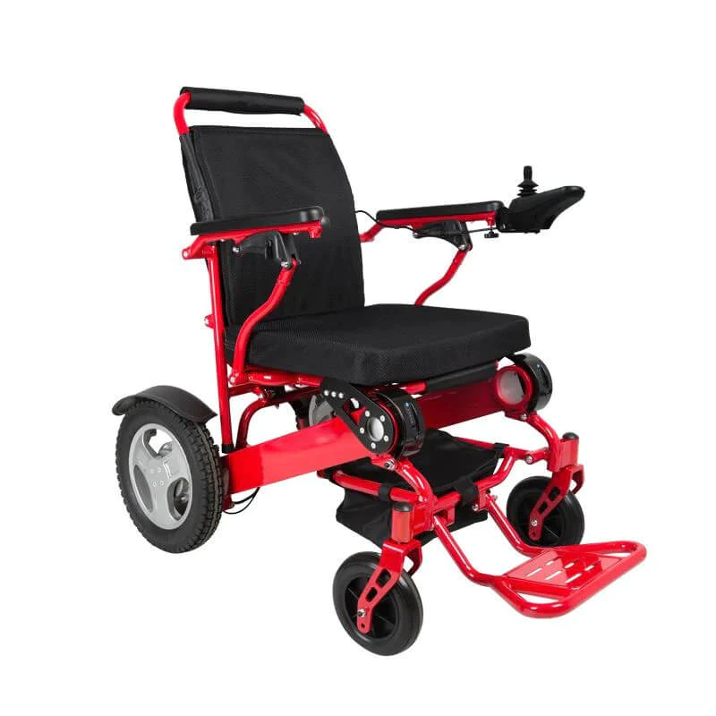 DC09 Lightweight Folding Electric Wheelchair - Red, 20"