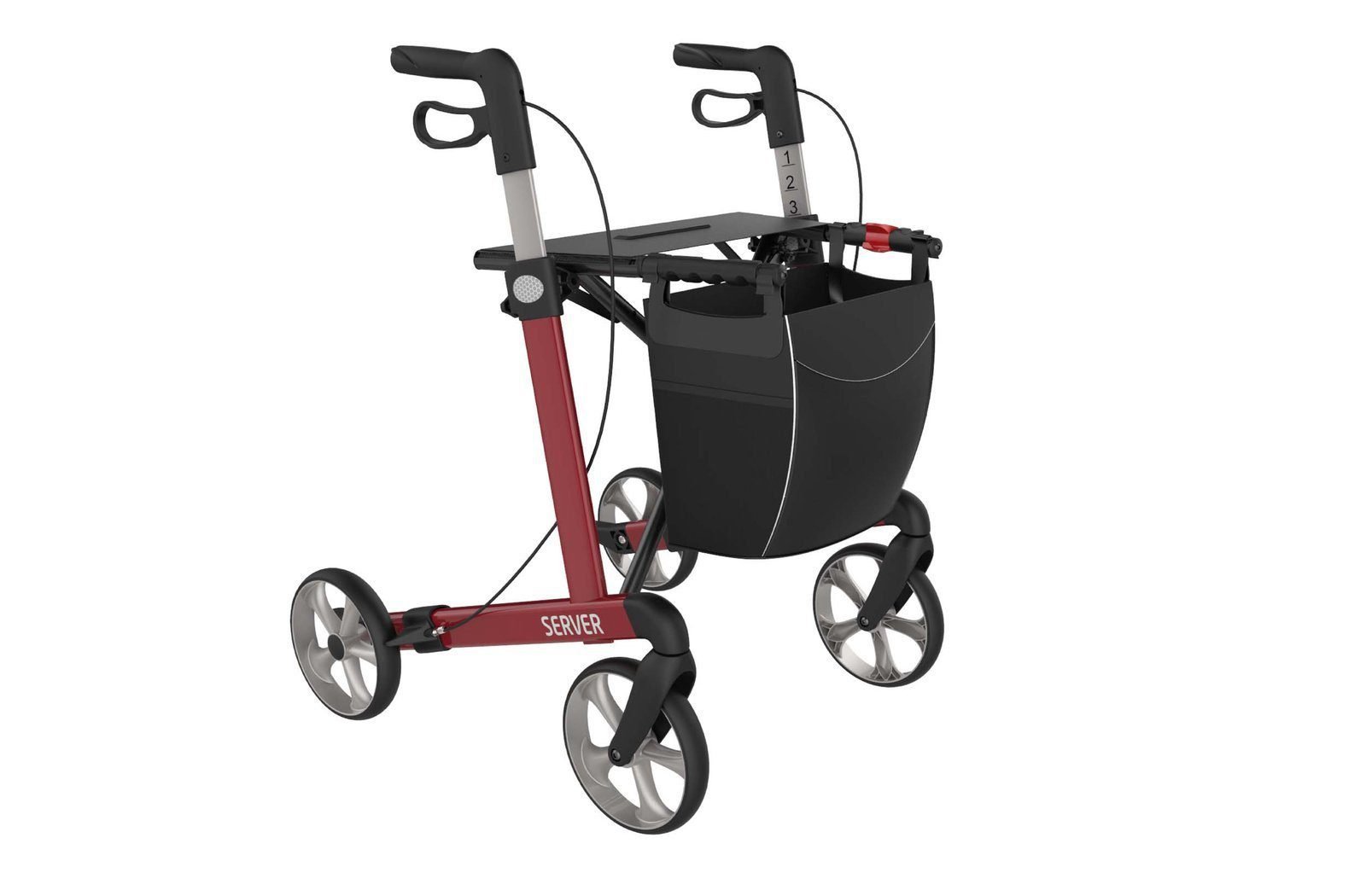Server W Lightweight 4 wheel Rollator Walker - Wine Red