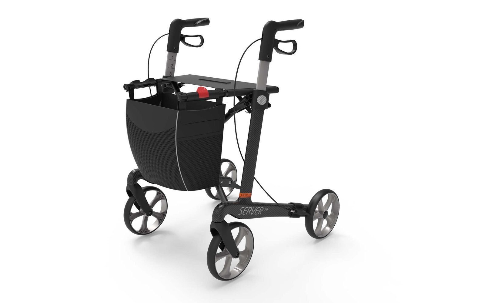 Server CF Lightweight 4 wheel Rollator Walker - Large, Carbon Black