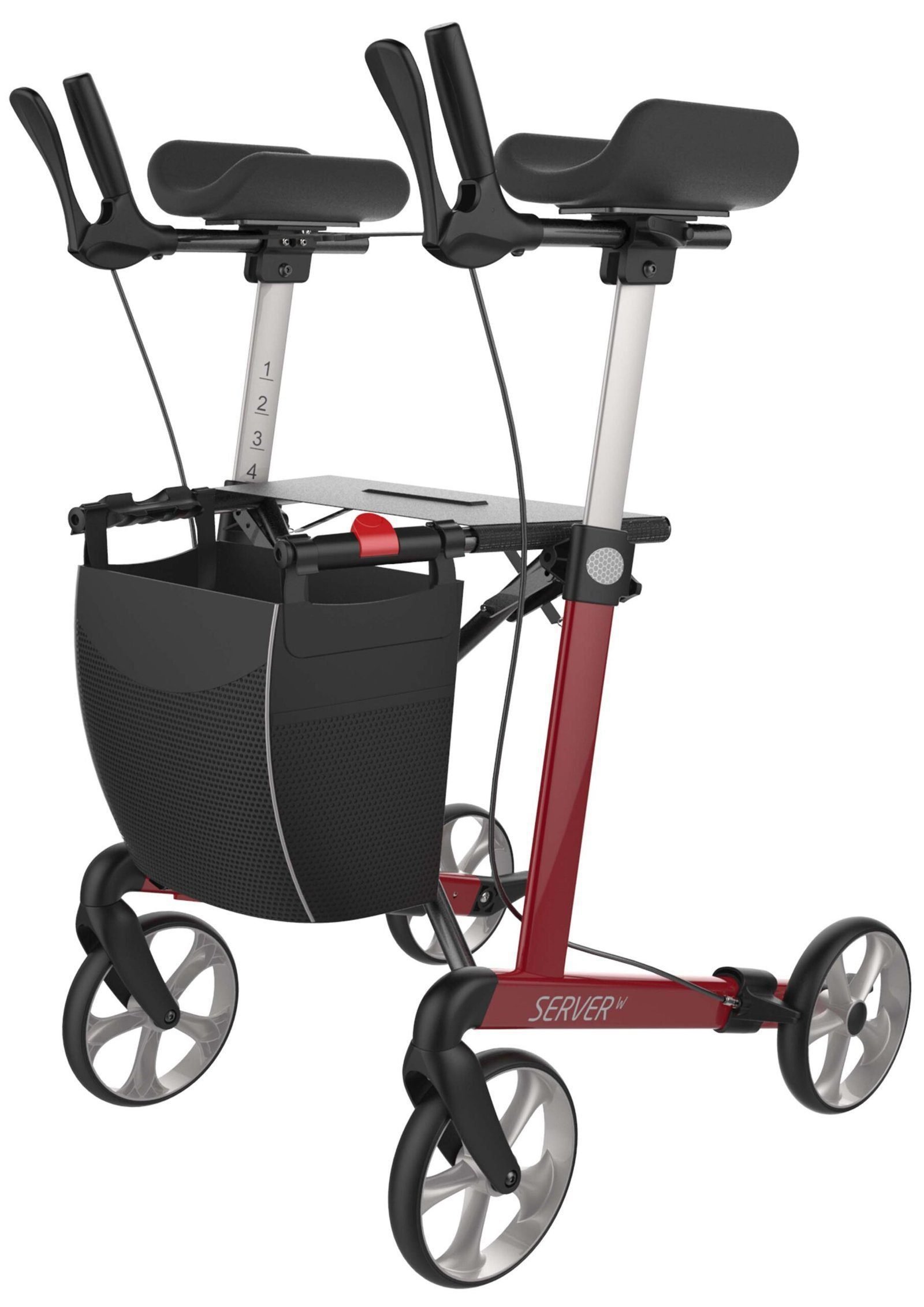 Rehasense Server 4 Wheel Rollator Walker - Large, Wine Red