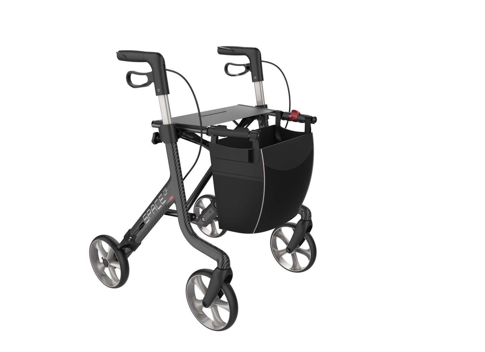 Space CF Lightweight 4 wheel Rollator Walker - Medium, Carbon Black
